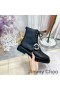 Jimmy Choo Cora Piatto Da Combattimento Stivali Da Donna In Pelle Di Vitello Con Cristallo Fibbia Nero
