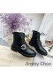 Jimmy Choo Cora Piatto Da Combattimento Stivali Da Donna In Pelle Di Vitello Con Cristallo Fibbia Nero