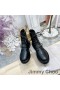 Jimmy Choo Cora Piatto Da Combattimento Stivali Da Donna In Pelle Di Vitello Con Cristallo Fibbia Nero