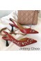 Jimmy Choo Fetto 65 Pompe Slingback Donna In Pelle Con Stella Rivetti Rosso