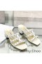 Jimmy Choo Hazal 45 Diapositive Tacco Donna In Pelle Nappa Con Borchie Perla Bianca