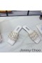 Jimmy Choo Hazal Diapositive Donne Brevetto In Pelle Con Borchie Perla Bianca