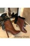 Jimmy Choo Macel 100 Caviglia Stivaletti Donna In Pelle Di Vitello Marrone