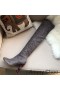 Jimmy Choo Maine 100 Ginocchio Stivali Da Donna In Pelle Scamosciata Con Cristallo Impreziosito Tacco Grigio