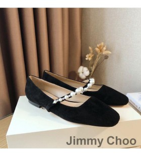 Jimmy Choo Ade Ballerine Donna In Pelle Scamosciata Con Abbellimenti Perla Nera