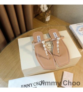 Jimmy Choo Alaina Diapositive Donna In Pelle Nappa Con Abbellimenti Perla Rosa