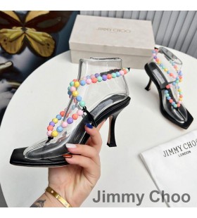 Jimmy Choo Amiral 85 Sandali Donna In Pelle Nappa Con Perline In Rafia Nera