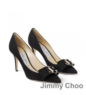Jimmy Choo Ari 100 Pompe di Donne in pelle Scamosciata Con JC E il Logo Grosgrain Fiocco Nero