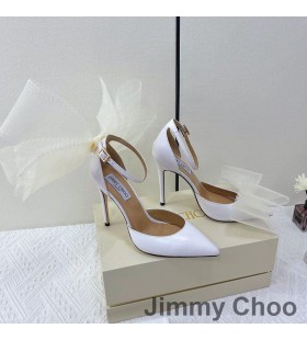Jimmy Choo Averly 100 Pompe Di Donne In Pelle Di Vitello Con Il Maxi-Maglia Fiocchi Bianchi