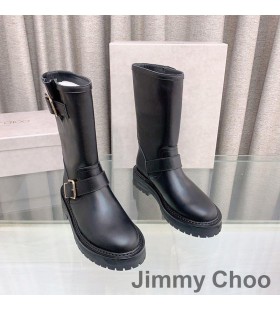 Jimmy Choo Biker II Stivali Donna in Pelle Liscia Con Fibbie Oro Nero