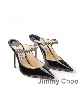Jimmy Choo Bing 100 Mules Women Patent Leather With Crystal Strap Black