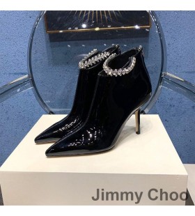 Jimmy Choo Blaize 85 Ankle Booties Women Patent Leather With Crystal Strap Black