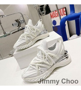 Jimmy Choo Cosmo F Low Top Sneakers Unisex In Pelle E Seta Bianco