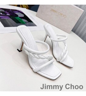 Jimmy Choo Diosa 85 Diapositive Tacco Donna In Pelle Con Tracolla Intrecciata Bianco