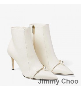 Jimmy Choo Felicitie 85 Caviglia Stivaletti Donna In Pelle Nappa Con Perla Abbellimento Bianco