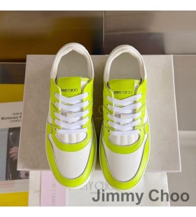 Jimmy Choo Florent M Sneakers Donna In Pelle Di Vitello Con Choo Lettering Bianco/Giallo