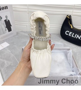 Jimmy Choo Gai Ballerine Donna Nappa Con Cristalli Cinturino Bianco