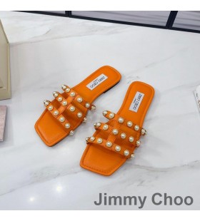 Jimmy Choo Hazal Diapositive Donne Nappa Con Borchie Perla Arancione