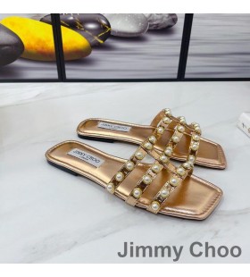 Jimmy Choo Hazal Diapositive Donne Nappa Con Borchie Perla In Oro Rosa