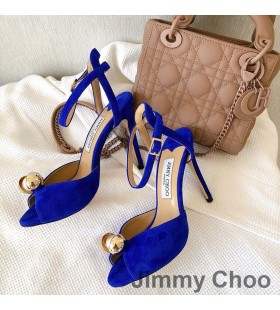 Jimmy Choo Ivory Sandali Donna In Pelle Scamosciata Con Perla Dettaglio Blu