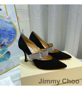 Jimmy Choo Kari 85 Pompe Di Donne In Camoscio Con Cristalli Cinturino Nero