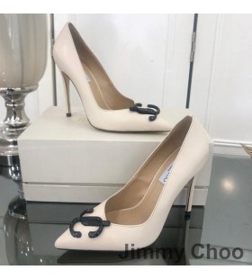 Jimmy Choo Amore 100 Pompe di Cuoio delle Donne Con JC Emblema Beige