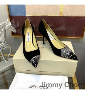 Jimmy Choo Amore 85 Pompe Di Donne In Pelle Scamosciata Con Asimmetrico Cosparso Di Cristalli Nero