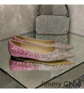 Jimmy Choo Amore Flats Donna Glitter Degradano Il Tessuto Rosa/Argento