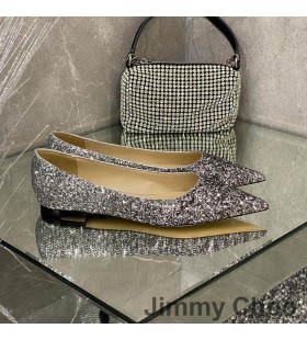 Jimmy Choo Amore Flats Donna Glitter Degradare In Tessuto Grigio/Argento