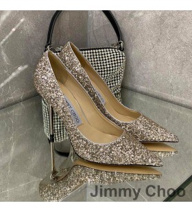 Jimmy Choo Amore Pompe Di Donne Glitter Degradano Il Tessuto Taupe