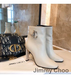 Jimmy Choo Mahesa 100 Caviglia Stivaletti Donna in Pelle di Vitello Con JC Emblema Beige