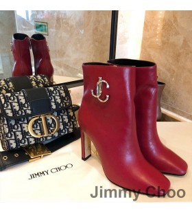 Jimmy Choo Mahesa 100 Caviglia Stivaletti Donna in Pelle di Vitello Con JC Emblema Rosso