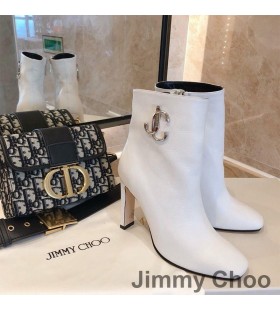 Jimmy Choo Mahesa 100 Caviglia Stivaletti Donna in Pelle di Vitello Con JC Emblema Bianco