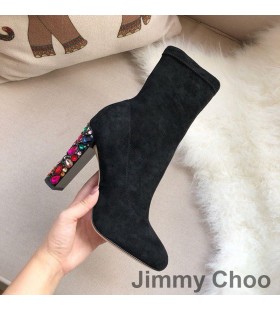 Jimmy Choo Maine 100 Stivaletti Donna In Camoscio Con Cristallo Impreziosito Tacco Nero