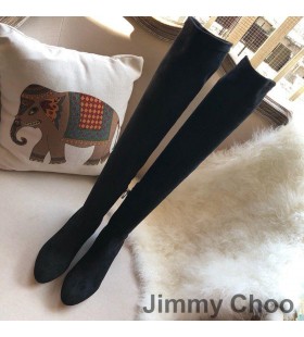 Jimmy Choo Maine Ginocchio Stivali Da Donna In Pelle Scamosciata Con Cristallo Impreziosito Tacco Nero