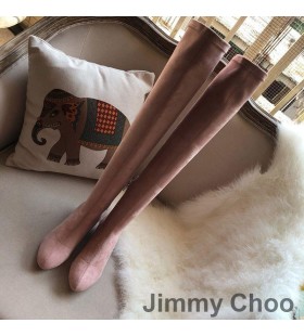 Jimmy Choo Maine Ginocchio Stivali Da Donna In Pelle Scamosciata Con Cristallo Impreziosito Tacco Rosa