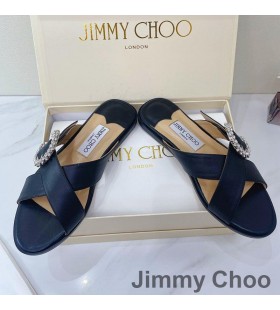 Jimmy Choo Marle Diapositive Donna In Pelle Di Pecora Con Cristalli Fibbia Nero