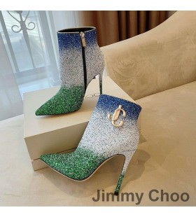 Jimmy Choo Minori 105 Caviglia Stivaletti Donna Glitter si Degradano Con il JC Emblema Blu