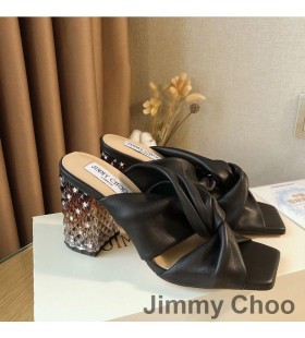 Jimmy Choo Narisa 85 Diapositive Tacco Donna In Morbida Nappa Con Cristallo Tacco Nero