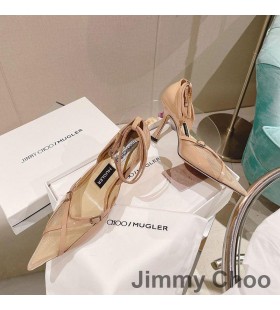 Jimmy Choo x Mugler Cinturino 90 Pompe di Donne di Pecora in Pelle E Mesh Albicocca