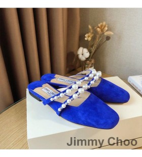 )Jimmy Choo(ジミーチュー)アマヤMule女性スエードとパールのようなものだっ青