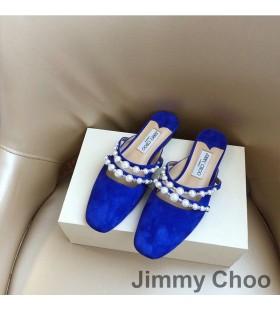 )Jimmy Choo(ジミーチュー)アマヤMule女性スエードとパールのようなものだっ青