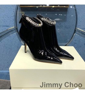 商トブレイズ85足首Booties女性のパテントレザー製のものと結晶ストラップ黒