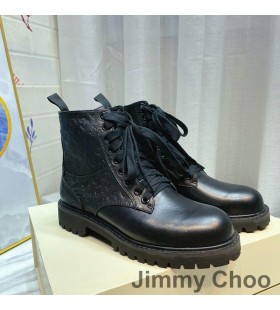 商コ平の戦闘ブーツ女性がミックス皮革JCモノグラム黒