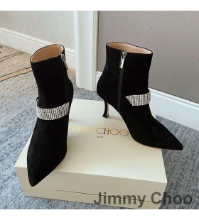 Jimmy Choo Kaza 85 Ankle Booties Women Suede With Crystal Strap Black