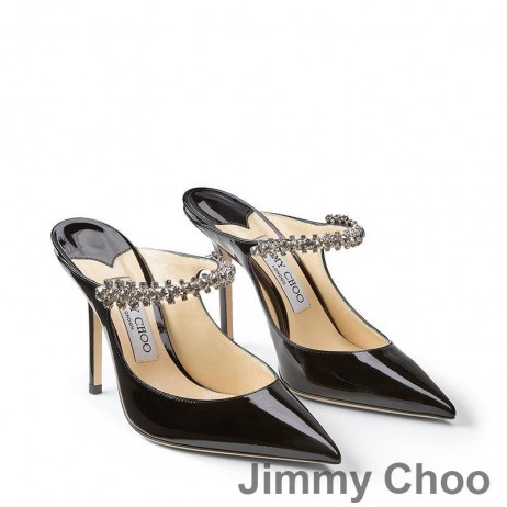 Jimmy Choo Bing 100 Muldyr Kvinner Patent Skinn Med Crystal Stropp Svart