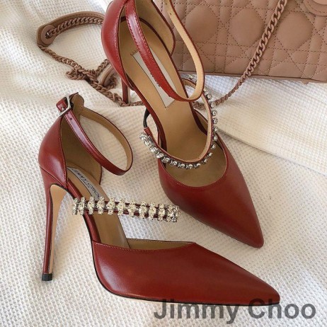Jimmy Choo Bobbie 100 Pumper Kvinner Patent Skinn Med Crystal Stropp Rød