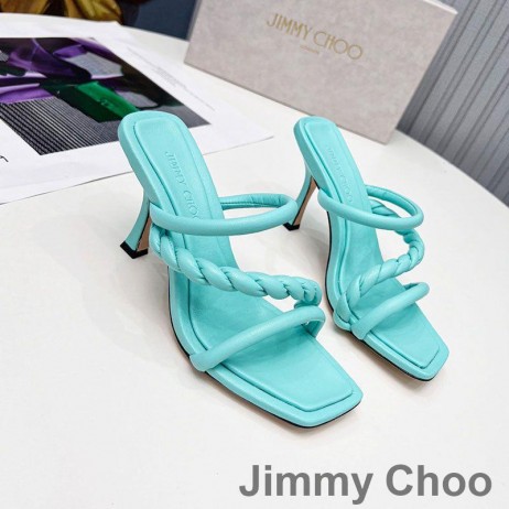 Jimmy Choo Diosa 85 Hæler Lysbilder Kvinner Skinn Med Flettet Rem Blå