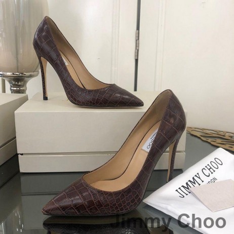 Jimmy Choo Kjærlighet 100 Pumper Kvinner Krokodille Preget Skinn Kaffe