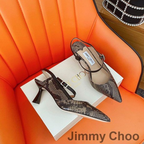 Jimmy Choo Ray 65 Slingback Pumper Kvinner Python Skinn Med JESU Monogram Svart